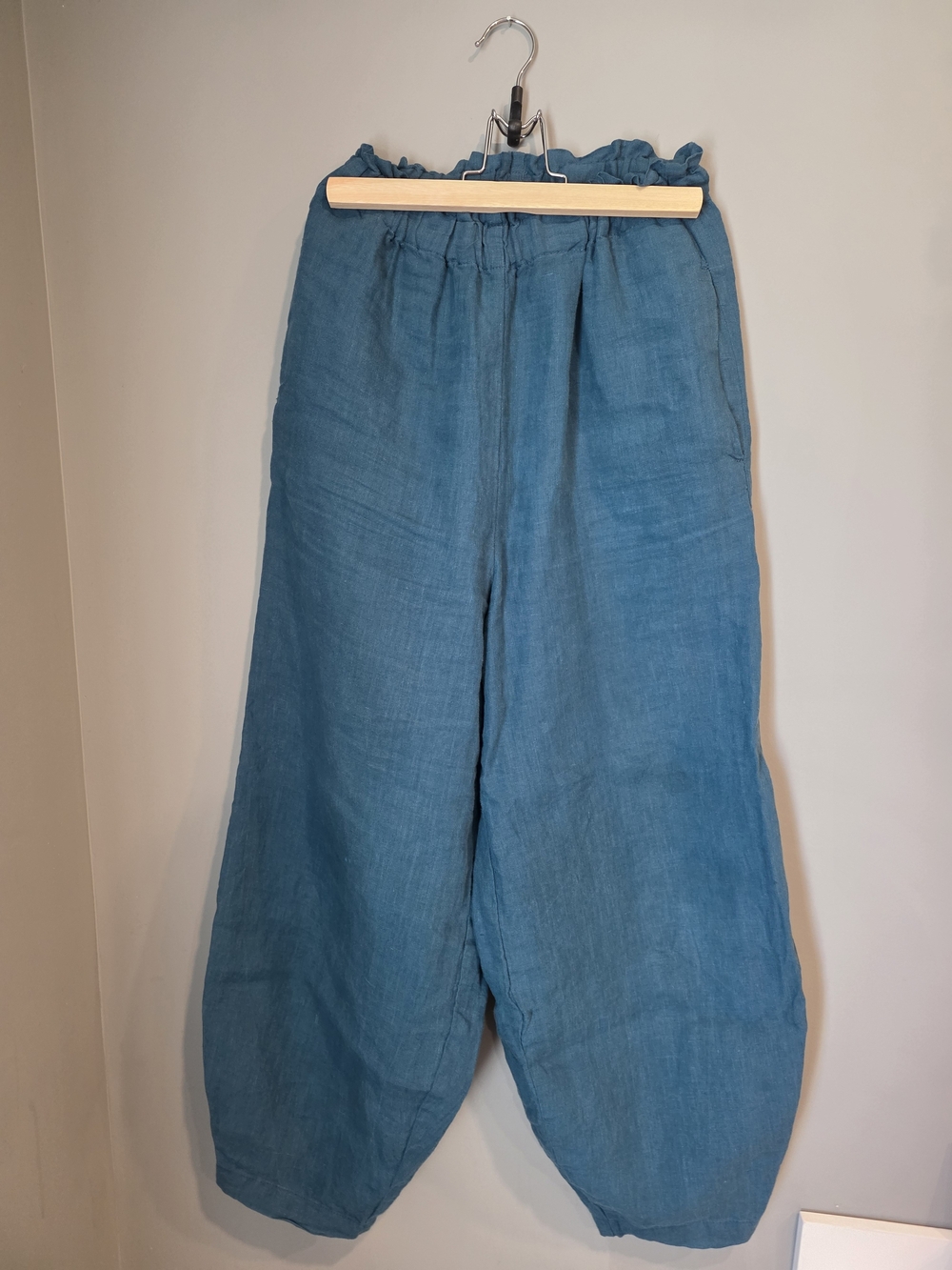 Len Ok Wide Balloon Leg Teal Linen Pants Size Small Harem Model